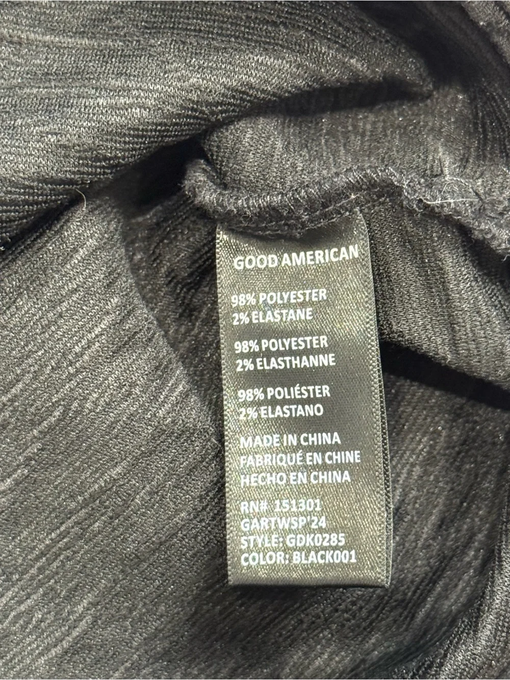 Good American Wide Scrunchie Scoop Back Mini Dress in black textured knit CB0886
